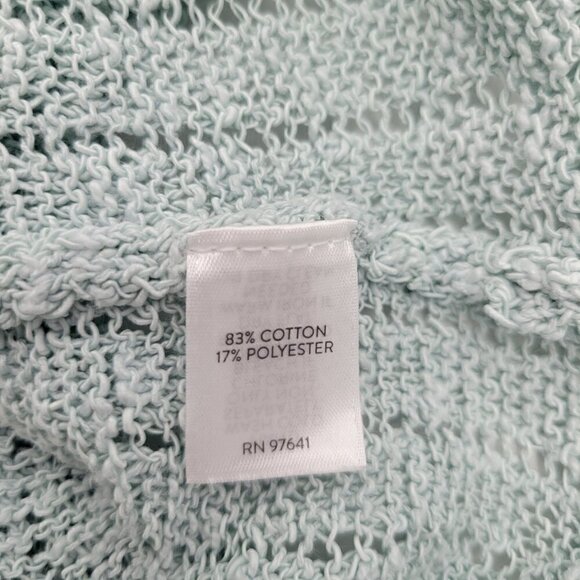 J. Jill Women's Textured Blue 3/4 Sleeve Open-Stitch V Neck Sweater Sz L Petite - Picture 12 of 14